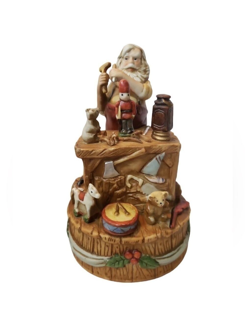 SANTA’S Workshop Vintage Music Box Rotating Figurine Plays “Toyland” Collectible